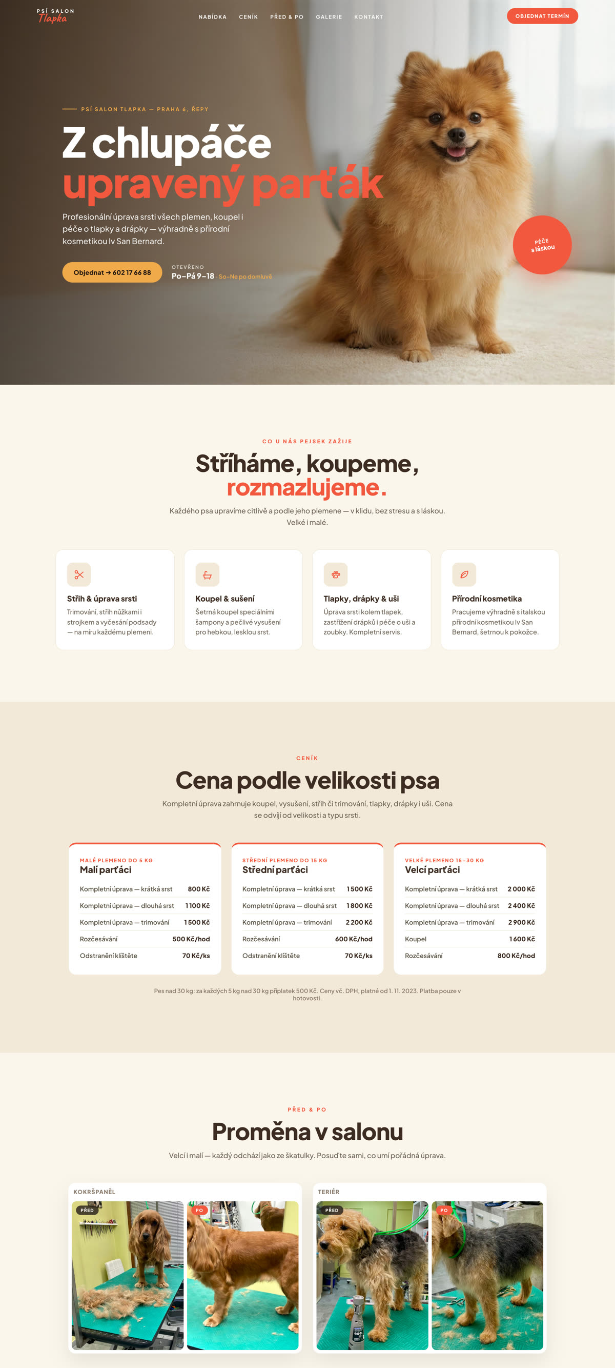 Web psího salonu po