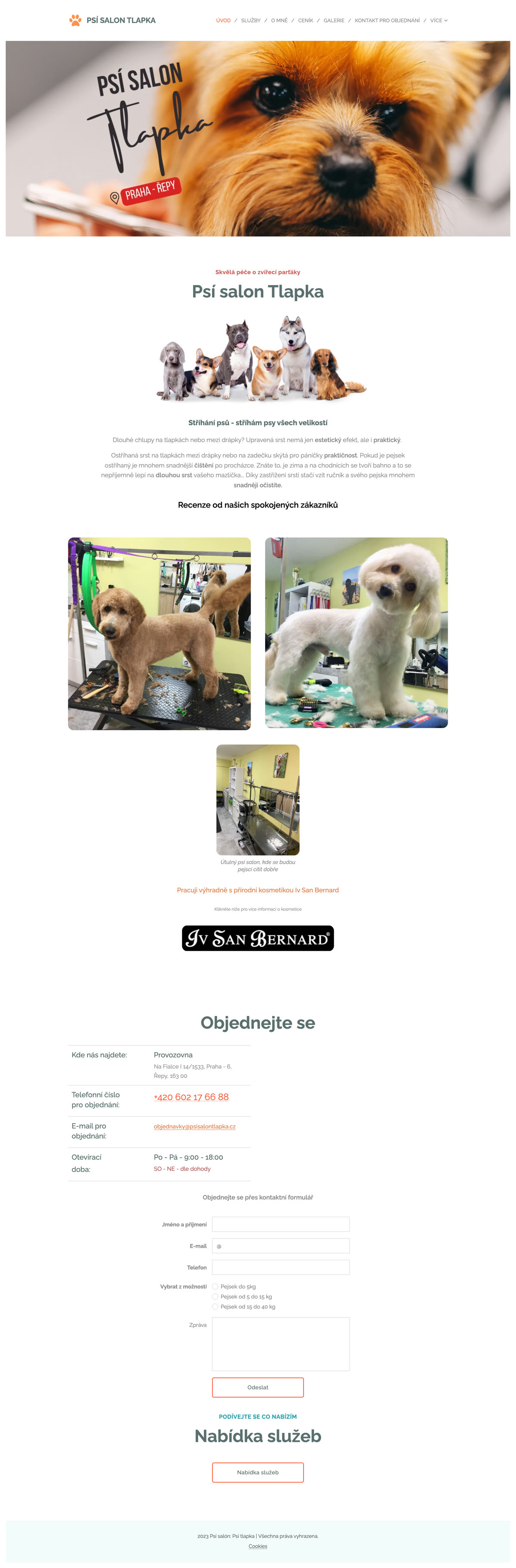 Web psího salonu před
